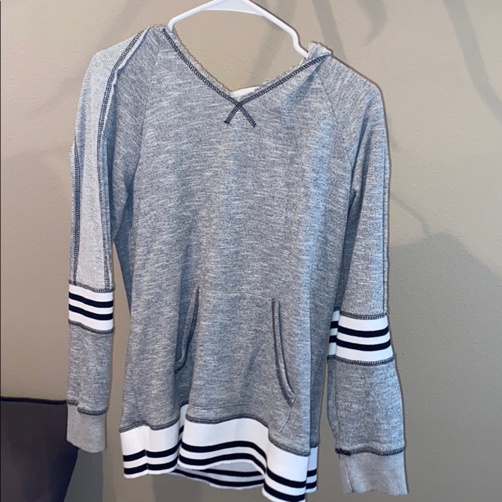 black, white, grey sweatshirt